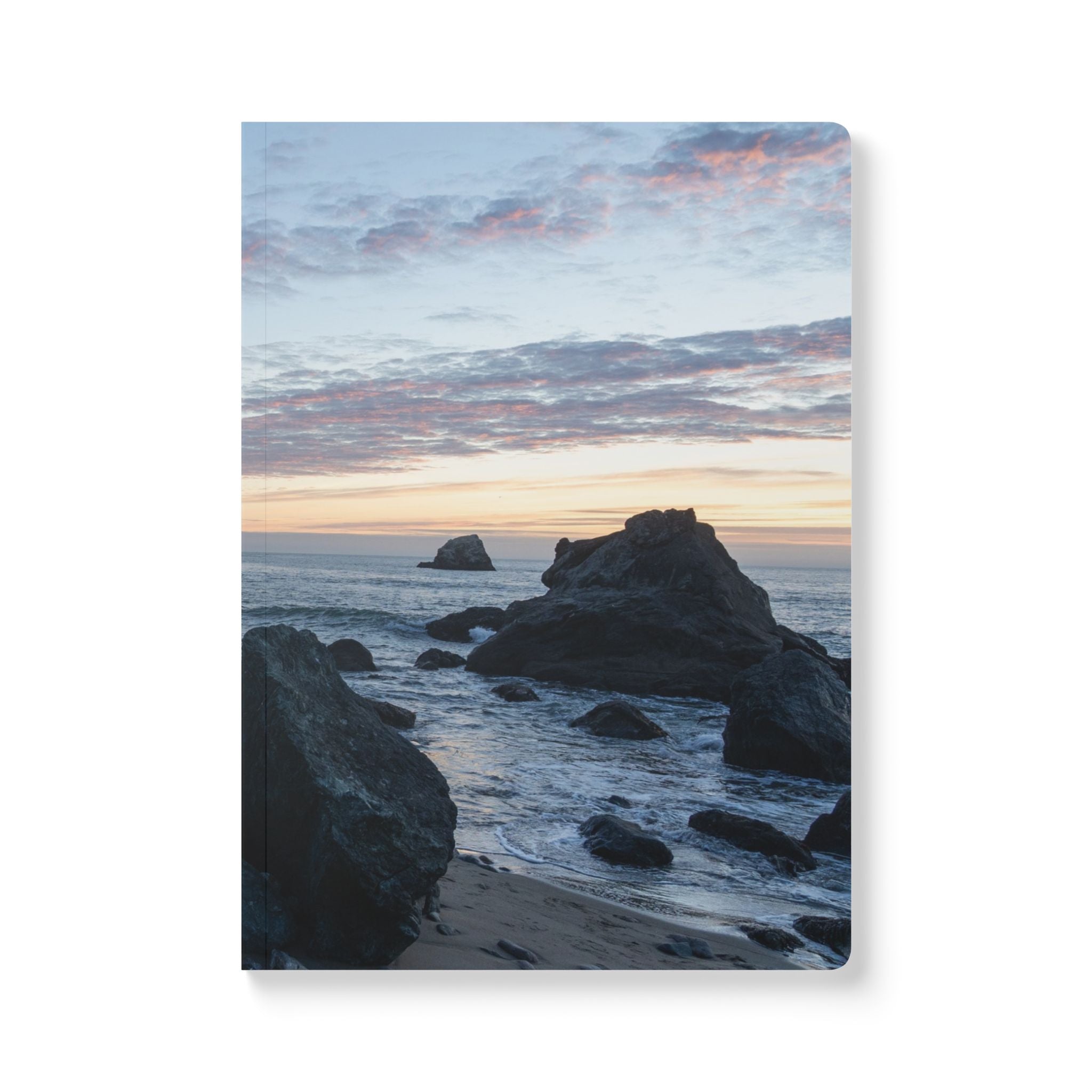 Wellness Reflection Journal – Blissful Dusk on a Rocky Beach – Softcover – Mindful Writing Notebook for Personal Growth & Daily Reflection