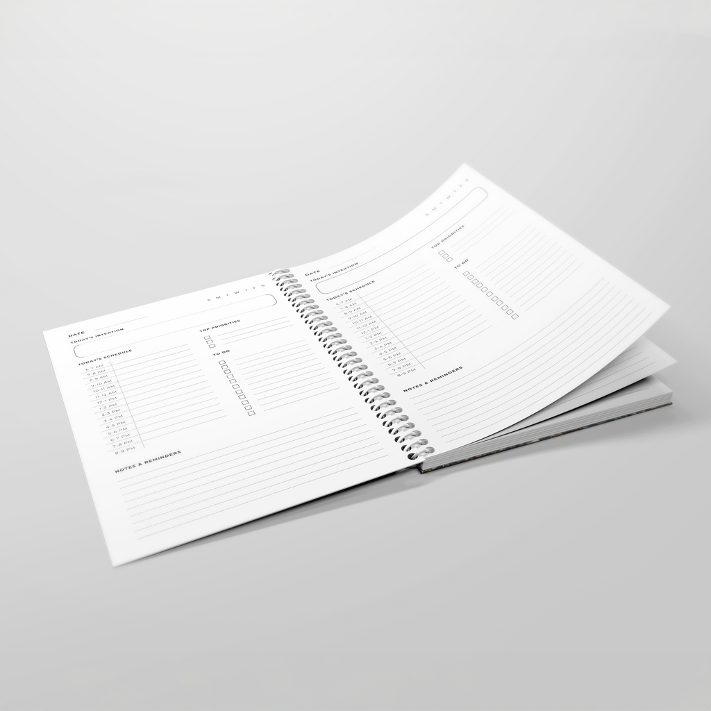 Daily Wellness Planner – Drifting in the Sky – Spiral-Bound Paperback – Intentions, Schedule, Priorities & To-Dos for Mindful Productivity (7x10 & A5 Sizes)