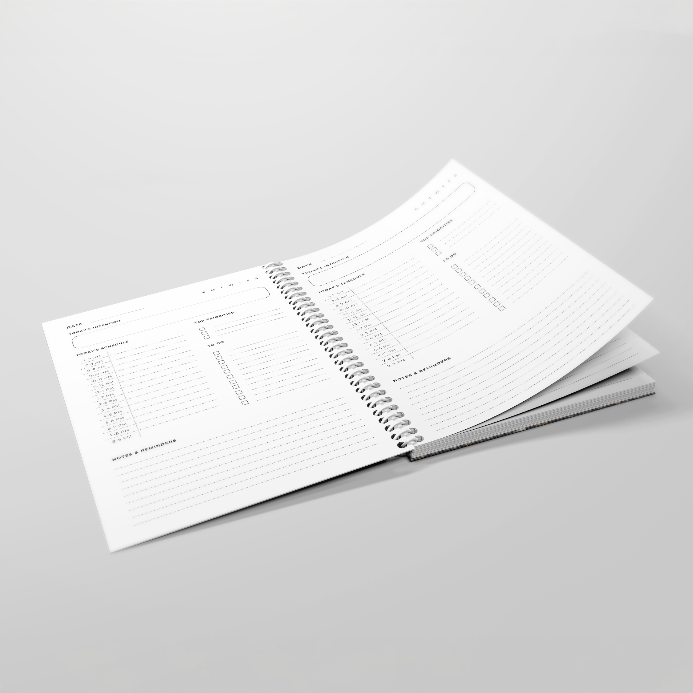 Daily Wellness Planner – Ripples of Serenity – Spiral-Bound Paperback – Intentions, Schedule, Priorities & To-Dos for Mindful Productivity (7x10 & A5 Sizes)